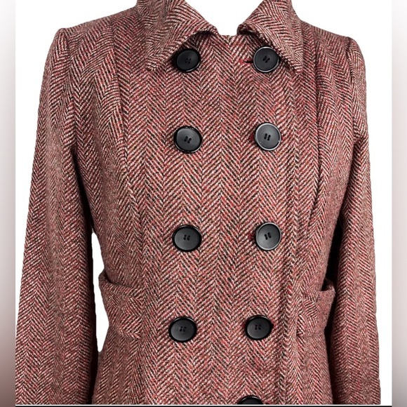 Needle & Thread Double Breasted Herringbone Tweed Pea Coat Womens Size M - Picture 2 of 9